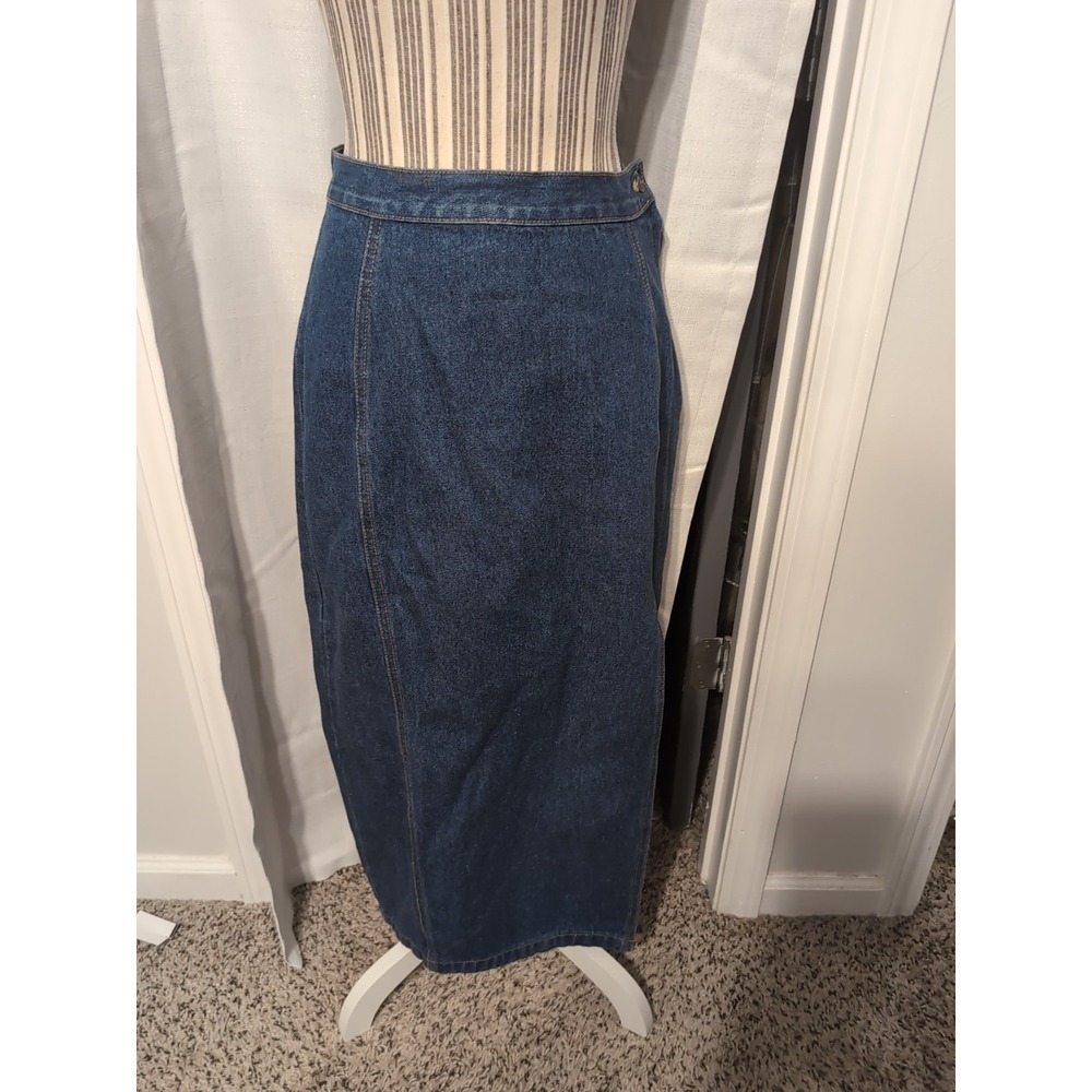Vtg. Y2K Cristina Denim Jeans Maxi Skirt Side‎ Slit  Criss Cross Back Tie Sz 7/8
